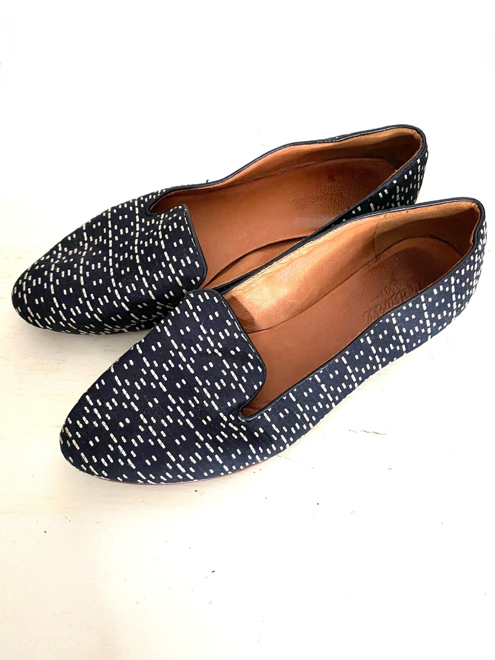 Madewell Black White Dash Print Smoking Loafers Leather Lined Slip On Flats